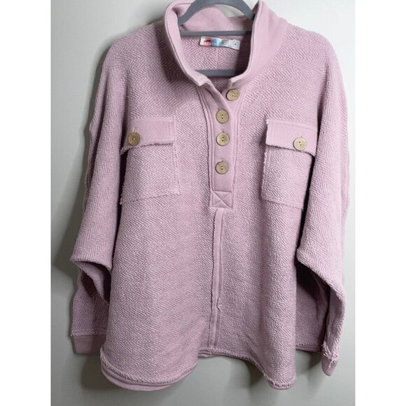 Free People FP BEACH Rowan Oversized Pullover Henley Sweatshirt Top Size XS NEW - Picture 2 of 6